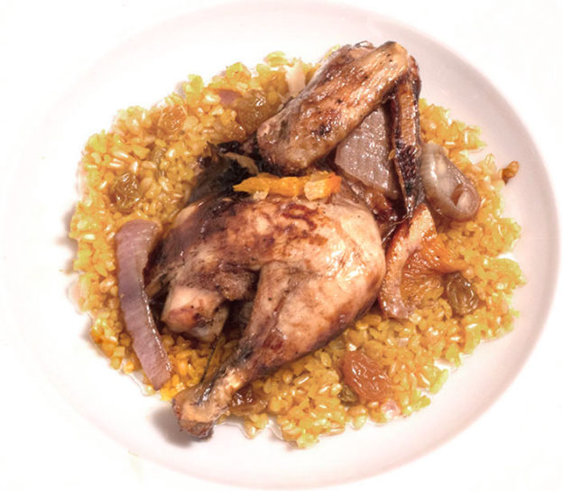 picture of game hen with saffron bulgur wheat