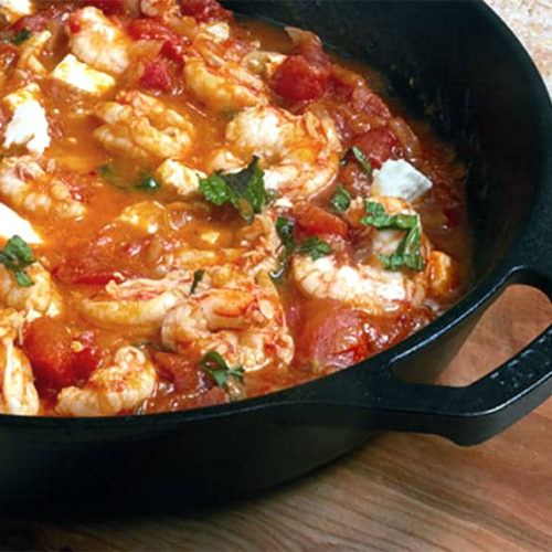 picture of greek prawns with feta cheese