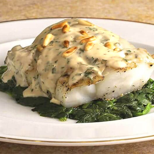 Picture of seared cod with tahini