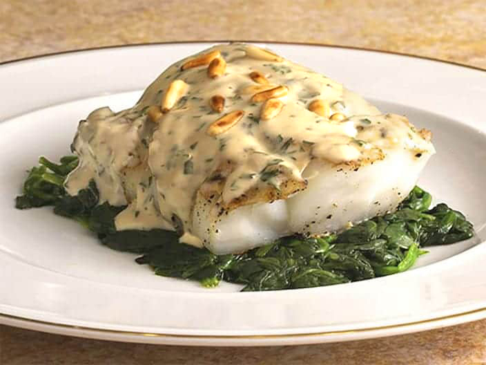 Seared Cod With Tahini And Pine Nuts