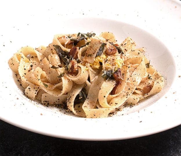 Picture of brown buttered pasta with toasted sage and garlic