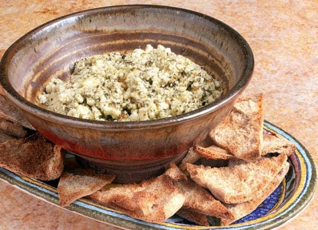 picture of a bowl of feta cheese zaatar dip